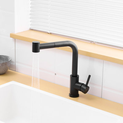 Matte Black Kitchen Tap With Pull-Down - Contemporary Look For Sinks Bar Sink Faucet Pull-Out Modern Design Easy Operation