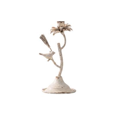 Porte-bougie oiseau rétro, porte-bougie conique en métal de style champêtre avec fleur et branche