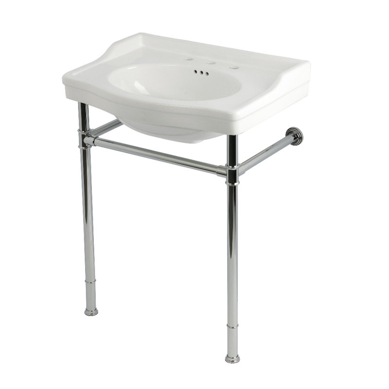Kingston Brass Victorian 30-Inch Ceramic Console Sink with Stainless Steel Legs (8-Inch, 3-Hole), Polished Chrome