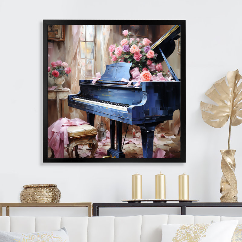 Vintge Piano Romantic Melody 2 - Piano, art mural, Encadrement doré, H 30 po x l 30 po x P 1,5 po