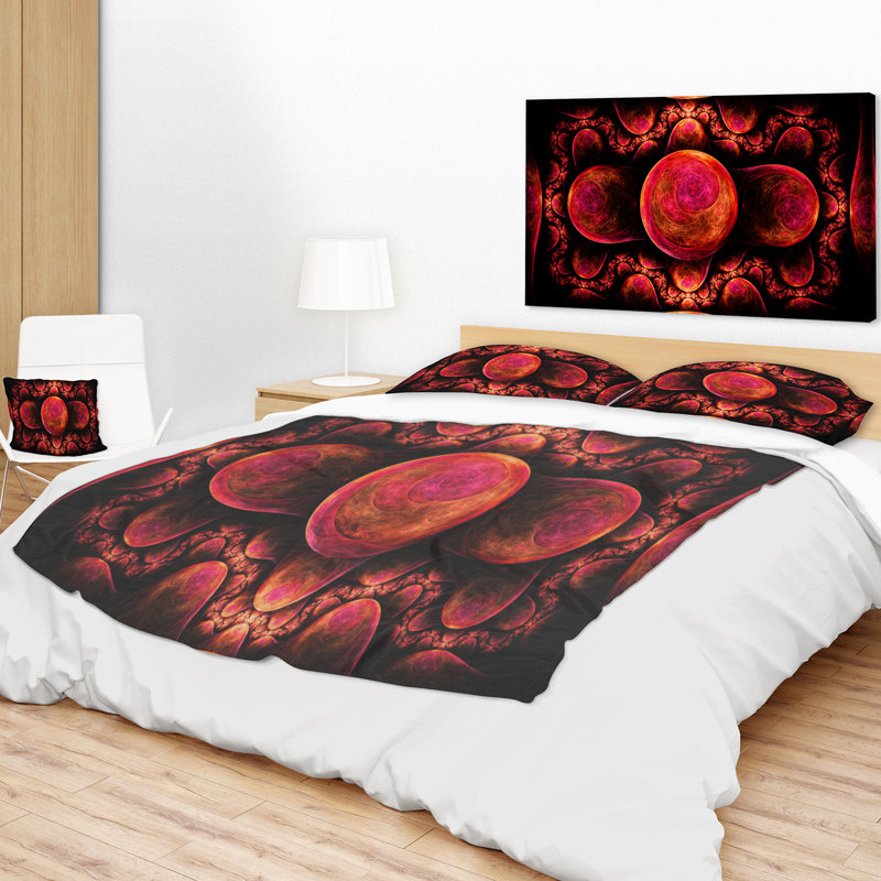  Couverture abstraite fractale exotique, L 59 po x L 71 po, Rouge/noir