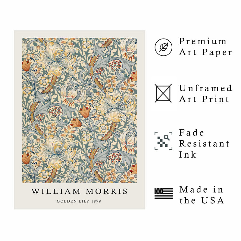 «Botanical William Morris Golden Lily», reproduction d'art classique sans cadre, H 36 po x l 24 po