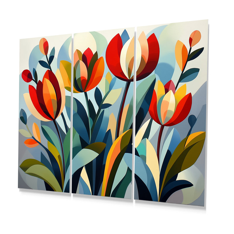 Green Mid Century Mod Nature Tulip V - Abstract Midcentury Wall Art Set, Metal, 40" H x 60" W x 1" D
