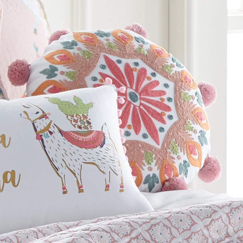 Lima Llama Round Crewel Pillow
