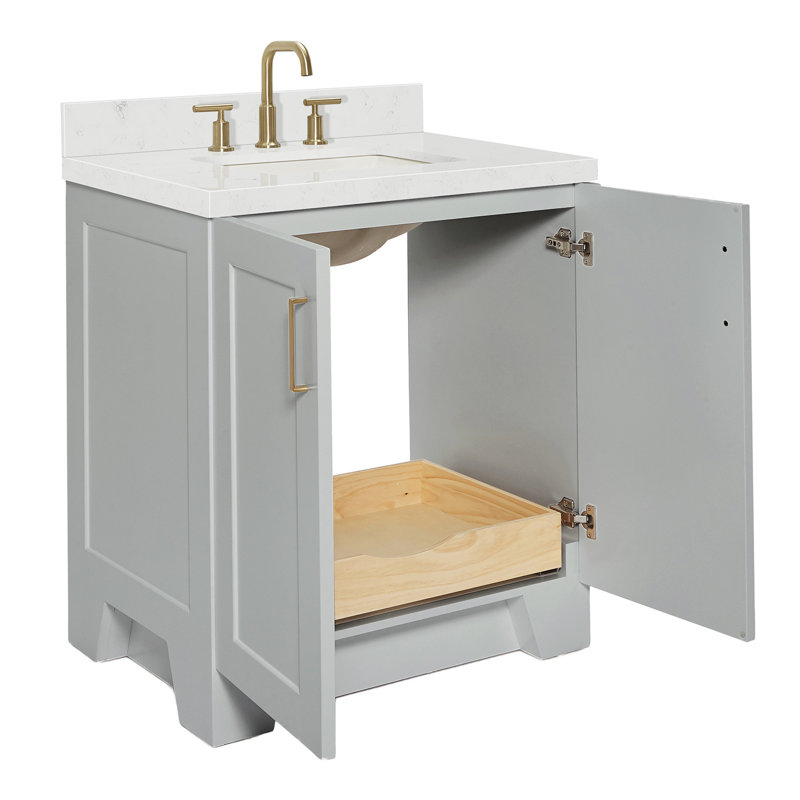 31 IN.  Single Bathroom Vanity, Carrara Quartz, Rectangle, Gray