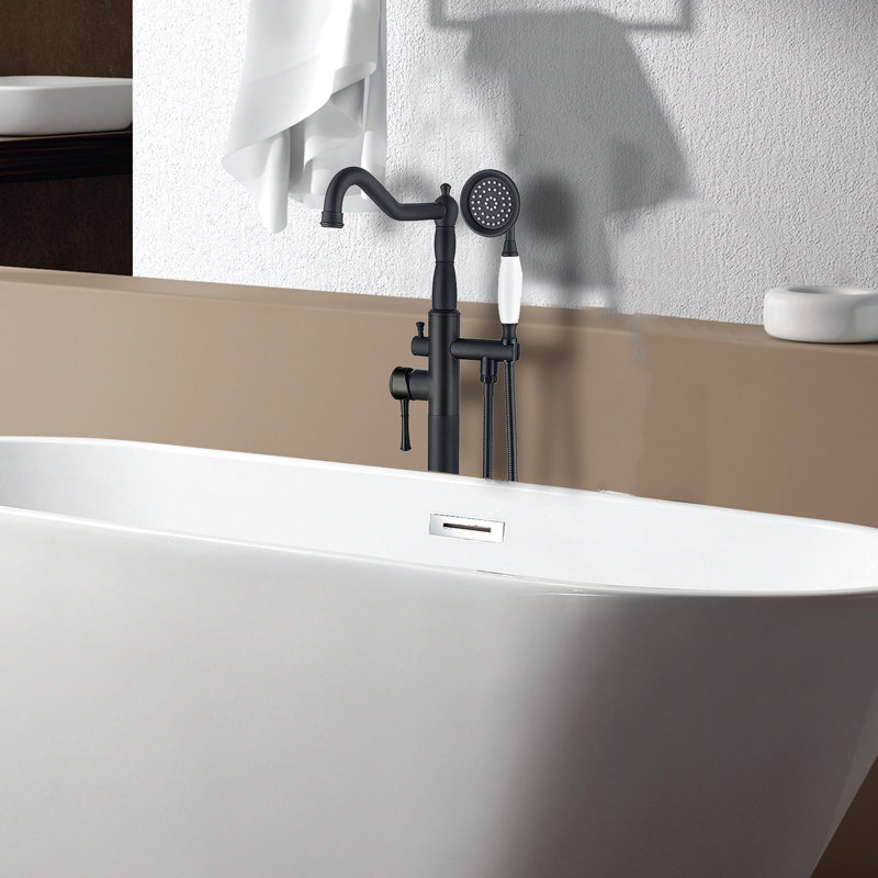 Robinet de baignoire autoportant avec douche à main, combiné de douche en métal noir mat