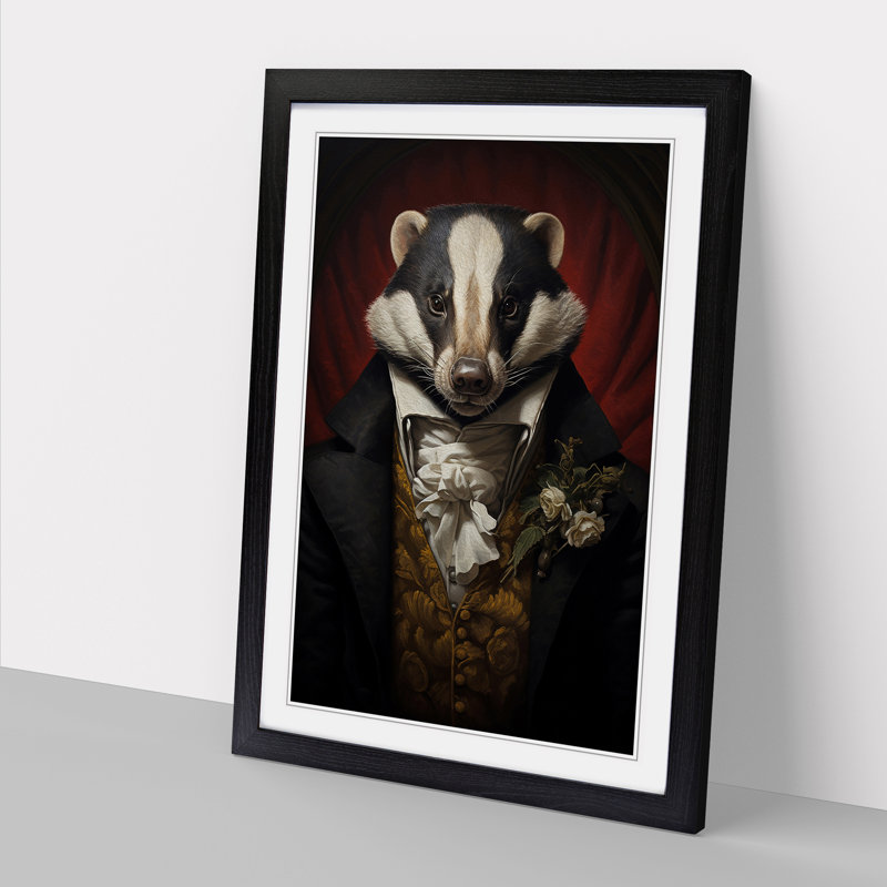 Badger Rococo Art - Framed Print, 64cm H x 46cm W x 2cm D, Black Framed