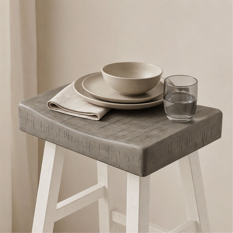Tabouret de bar pour salle à manger, style transitionnel, placage de bois, placage de bois, 25" H x 17.5" W x 15.5" D, Blanc
