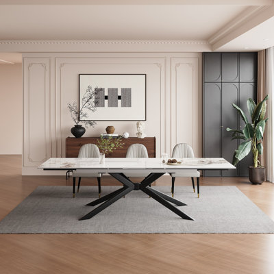 Vetler 9 - Piece 110.23'' Extendable Rectangular Sintered Stone Dining Table with 8 Leather Chairs Dining Set