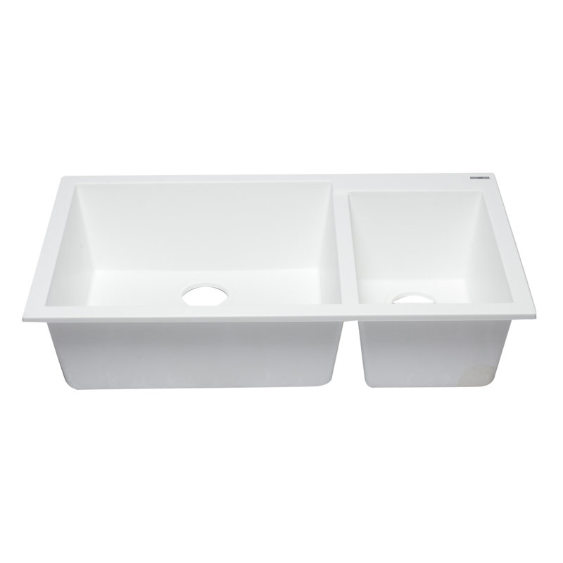 33.88'' L Double Bowl Granite Kitchen Sink, White