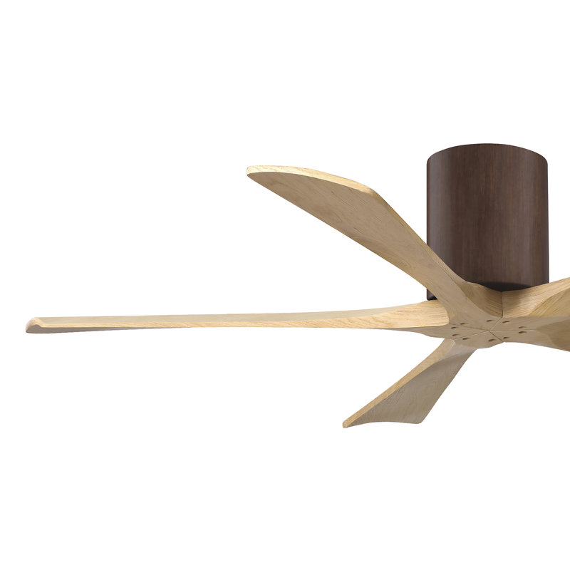 60" Irene 5-Blade Hugger Ceiling Fan with Wall Remote, Textured Bronze, 52", Light Maple Tone