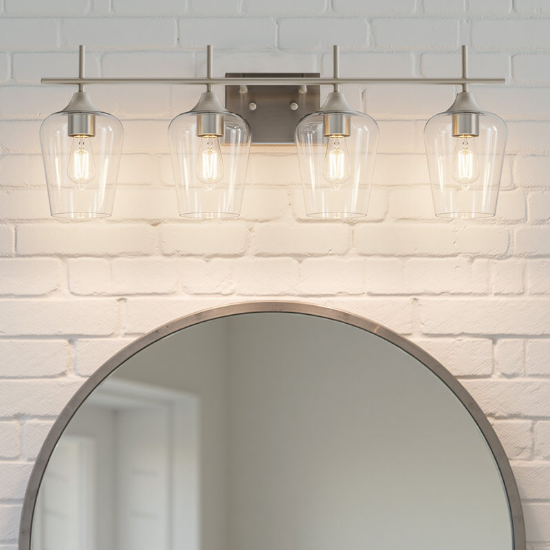 Éclairage pour meuble-lavabo à intensité variable Herminie, Nickel brossé, Clair, 4 lumières