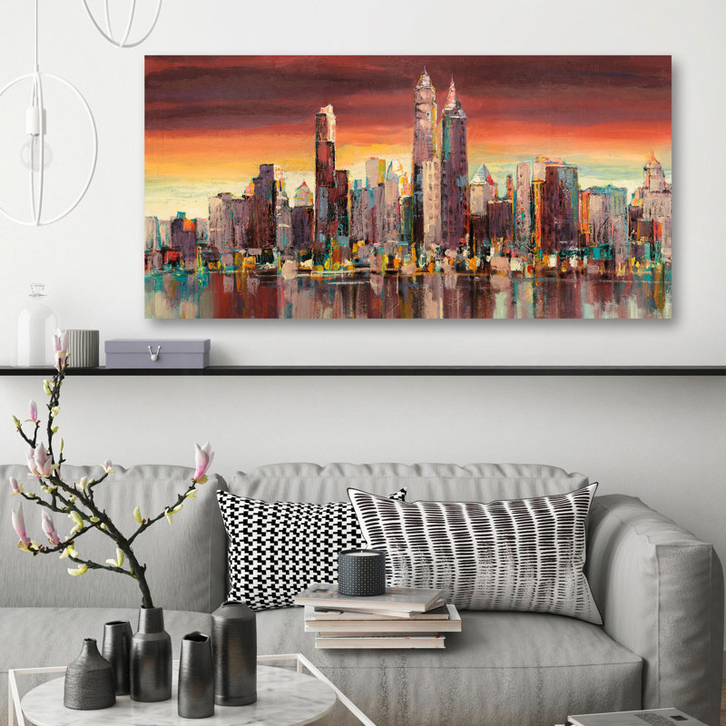 Evening Over New York by Luigi Florio - Wrapped Canvas Painting, 35cm H x 70cm W x 4cm D
