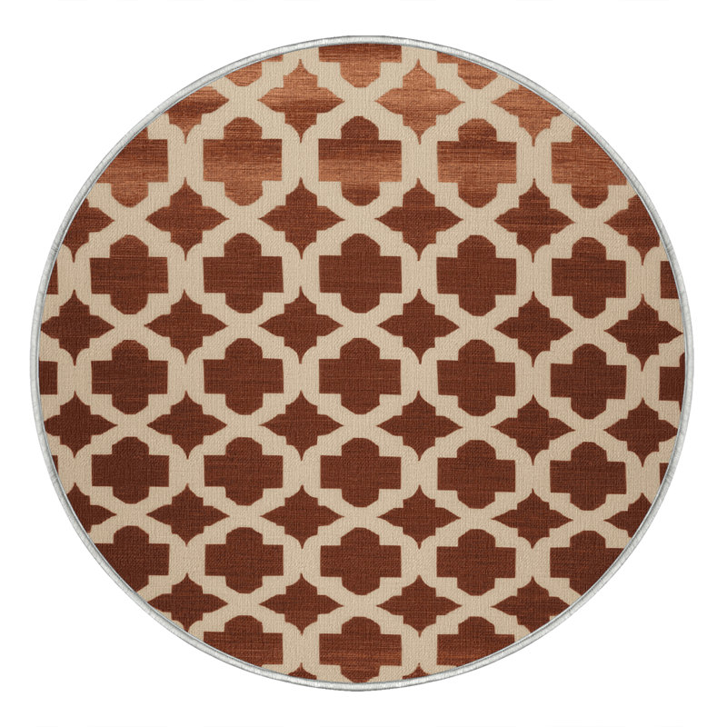 Tapis beige en treillis lavable à la machine, Rond 7 pi