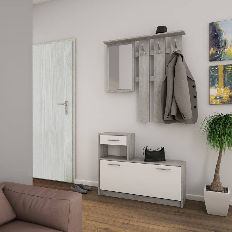 Taskın Hall Tree 97cm Wide with Bench and Shoe Storage, Grey