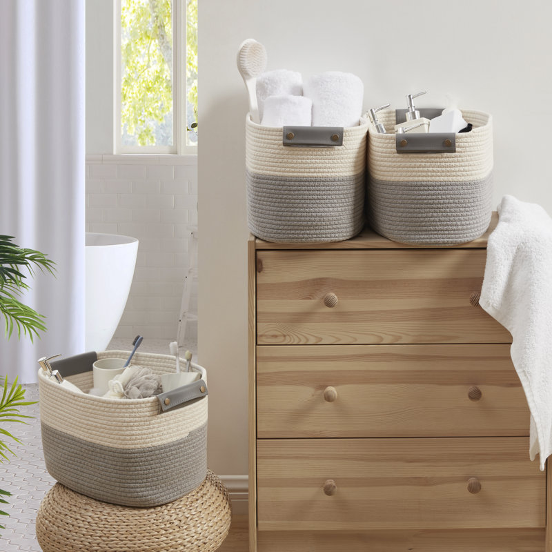 Ensemble de bacs en tissu, Blanc / gris
