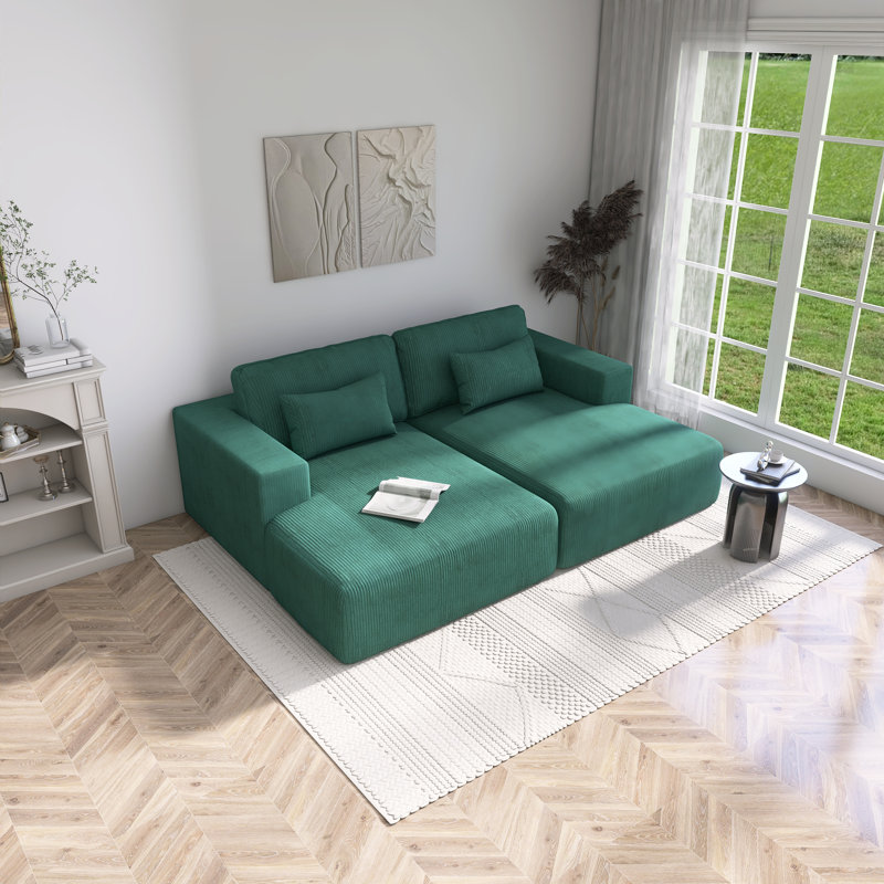 CORDUROY DOUBLE SOFA BED WITH 2 PILLOWS, Green