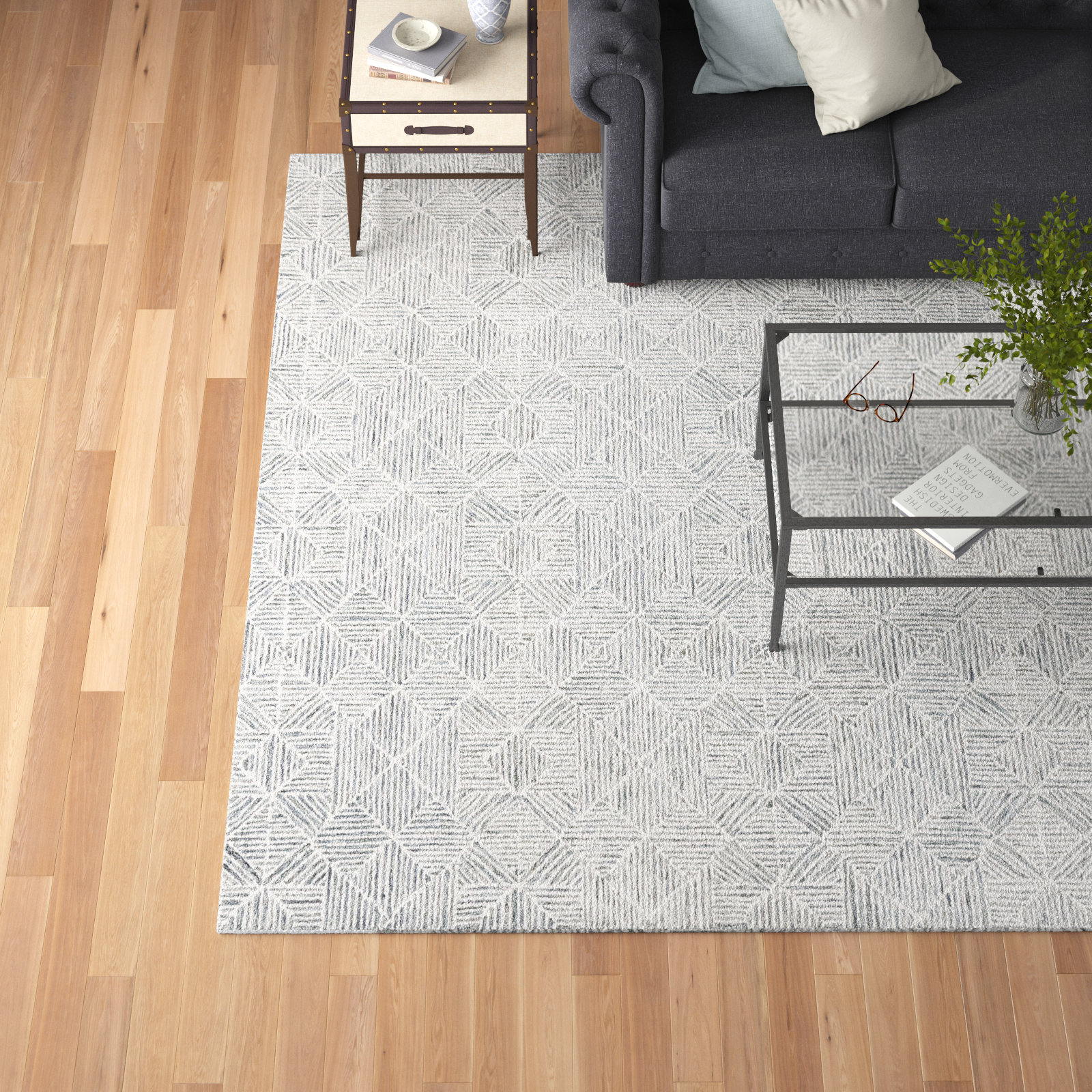 Linsly Handmade Light Green/Ivory Rug, Rectangle 5' x 8'