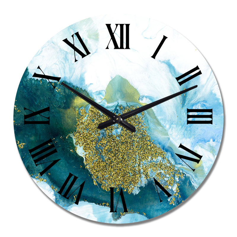 Art liquide bleu et or scintillant - horloge murale moderne, Surdimensionné