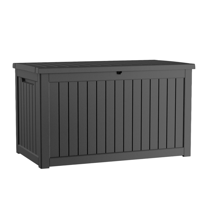 230 Gallon Wood-grain Style Lockable Deck Box With Water Resistant Resin, Black