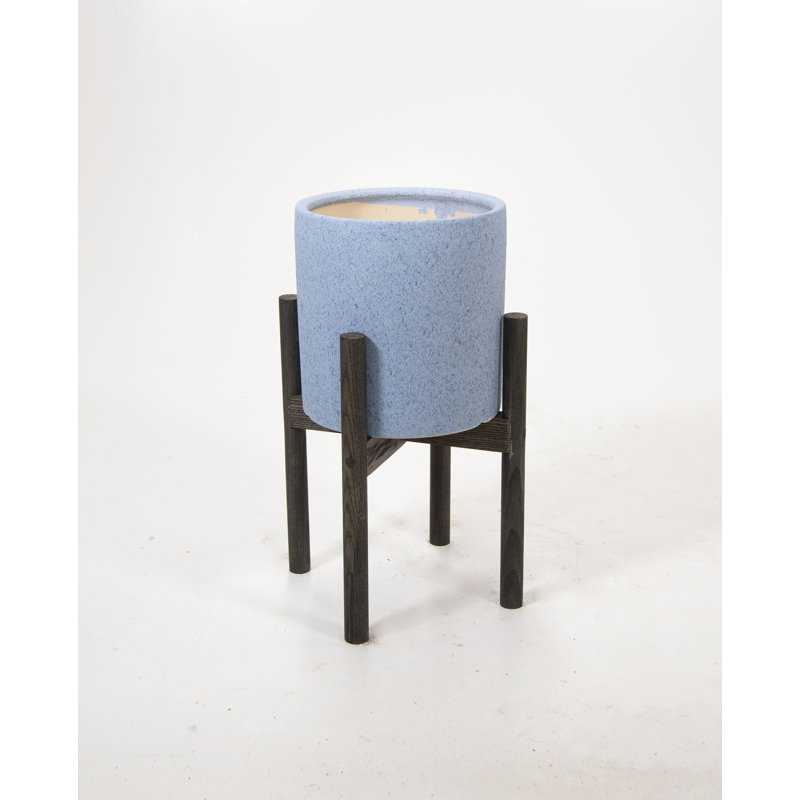 Pot à fleurs en céramique Leverett, Bleu ciel / ébène