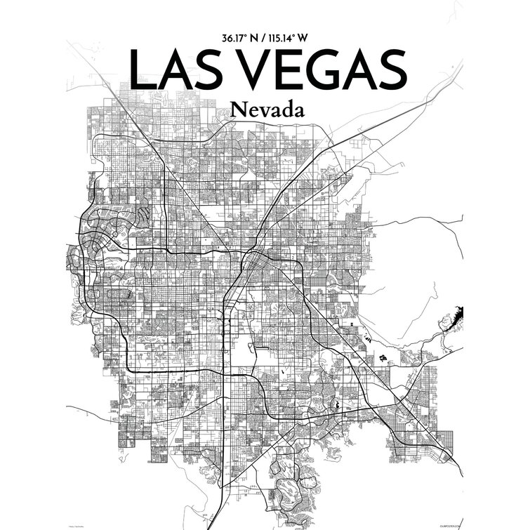 Las Vegas City Map On Paper Print