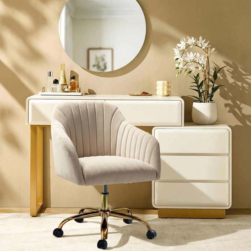 Chaise de travail en velours Adan, Velours havane
