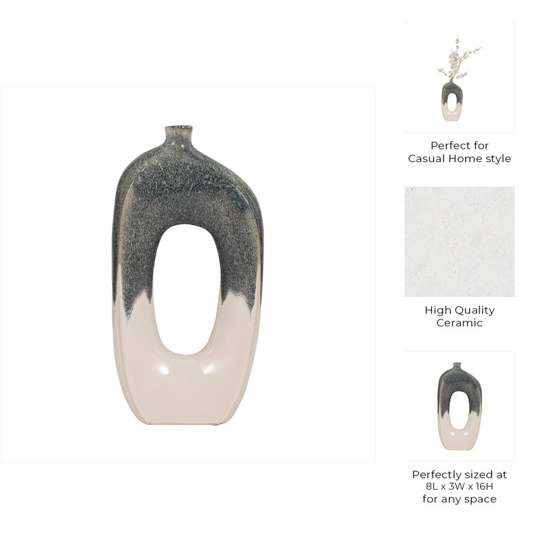 Ilariana Stoneware and Ceramic Vase with Sculptural Open Silhouette and Modern Art-Inspired Design Element or Decorative Display on Shelves or Tabletops in Contemporary Interiors