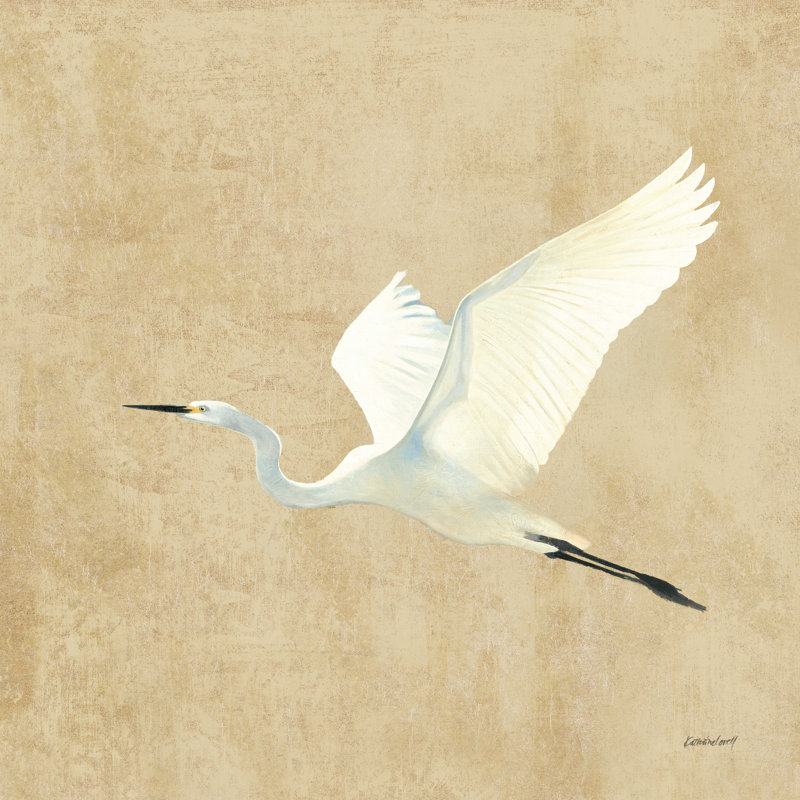 Egret Alighting II retourné neutre, H 36 po x l 36 po, Beige / Blanc