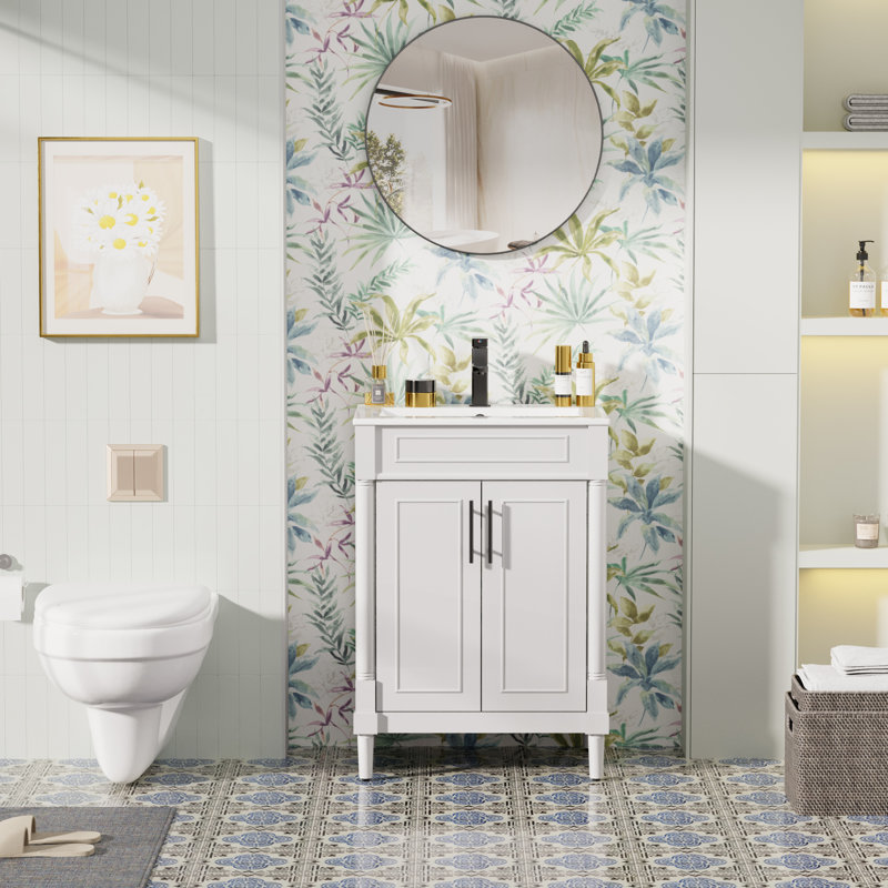 Everarda 24" Freestanding Bathroom Vanity Set with Sink Top, Faucet, Painted Surface, White