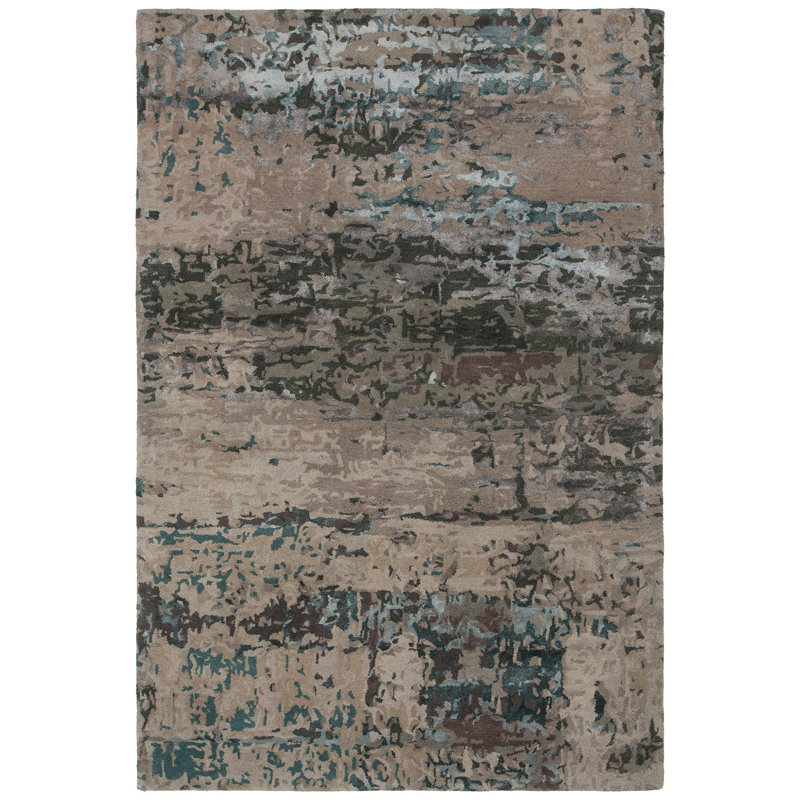 Tapis gris et bleu sarcelle en laine touffeté à la main Knightsville, Rectangle 5 pi x 7 pi 6 po