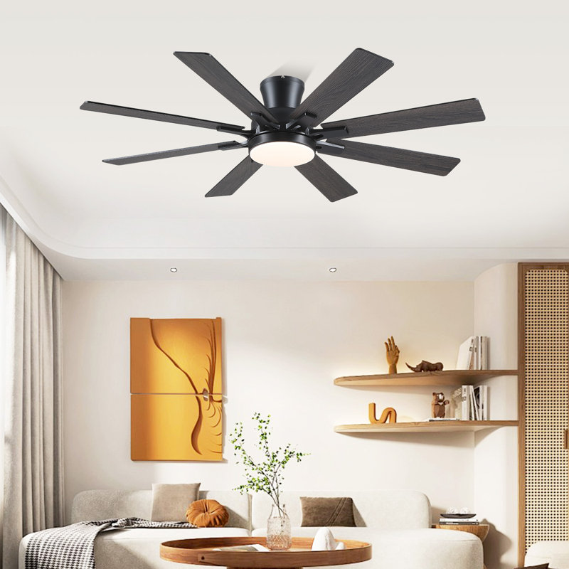 52" 8-blades Flush Mount Indoor Ceiling Fan With Light And Remote/app Control, Black