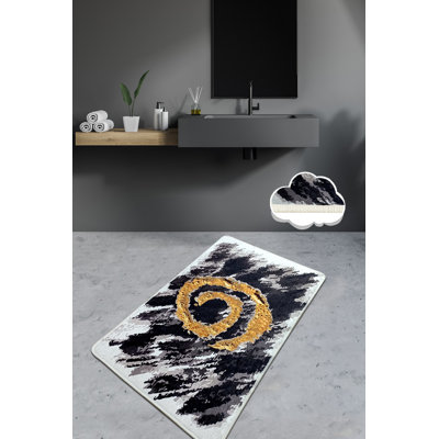 Tapis de bain antibactérien luxueux, 100% polyester, 31,5 po x 39,4 po | Dessous antidérapant, 700 g / m² | Lavable à la machine à 86 ° F, élégant design noir, blanc et doré | Parfait pour les salles de bain modernes et les espaces spa