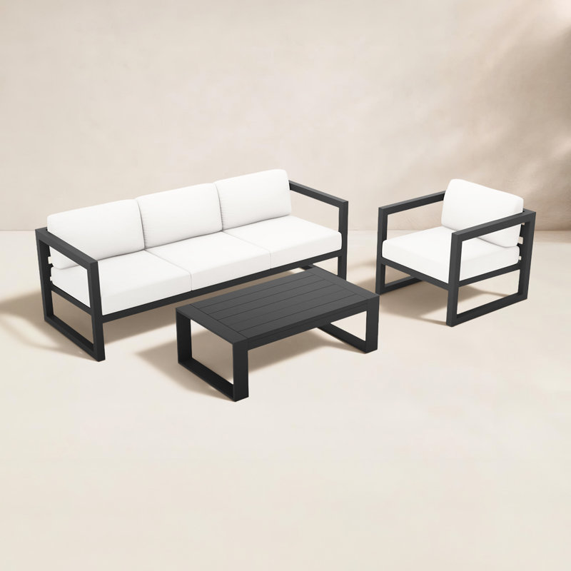 Avion 3 Piece Sofa Seating Group with Sunbrella Cushions, Canvas Natural Sunbrella® Canvas, Slate Gray