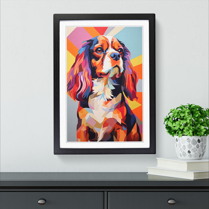 Cavalier King Charles Spaniel Constructivism - Single Picture Frame Print on Wood, 34cm H x 25cm W x 2cm D, Black Framed