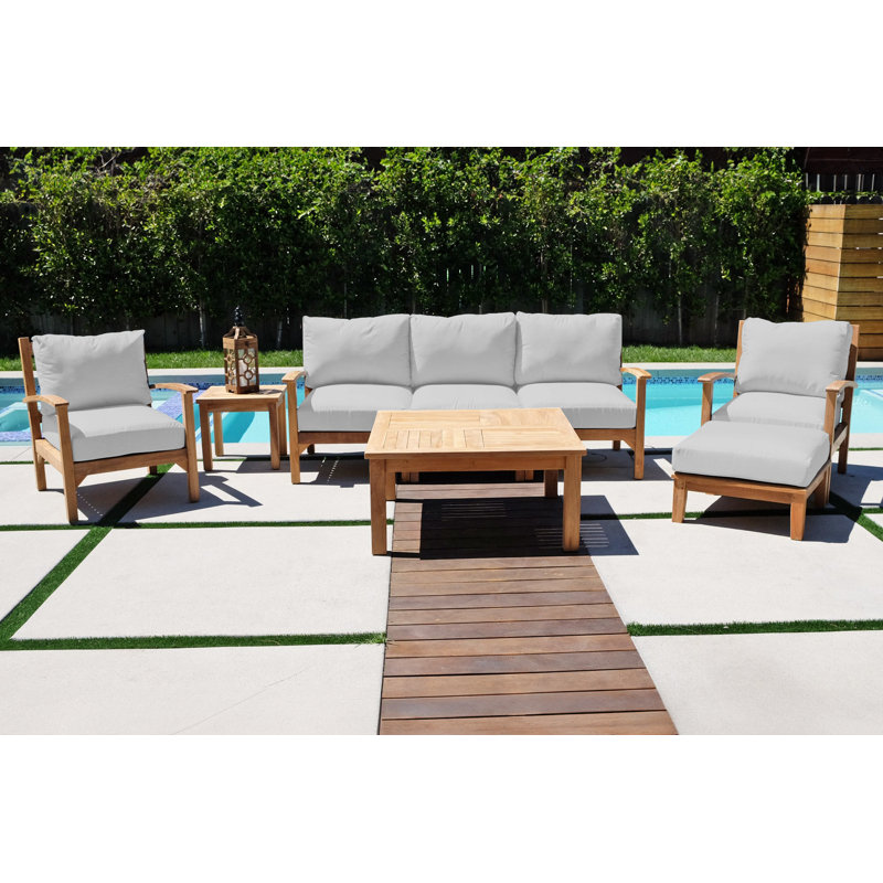 Ensemble de conversation en teck avec coussins Sunbrella 6 pièces Huntington, Sunbrella® naturel