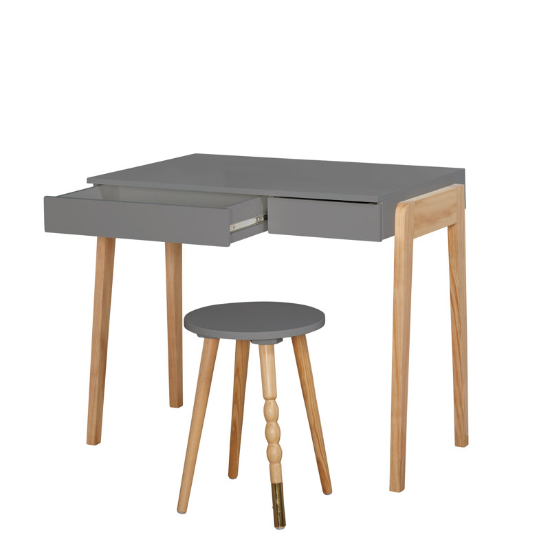 Ensemble de bureau et tabouret Abduh, Gris anthracite