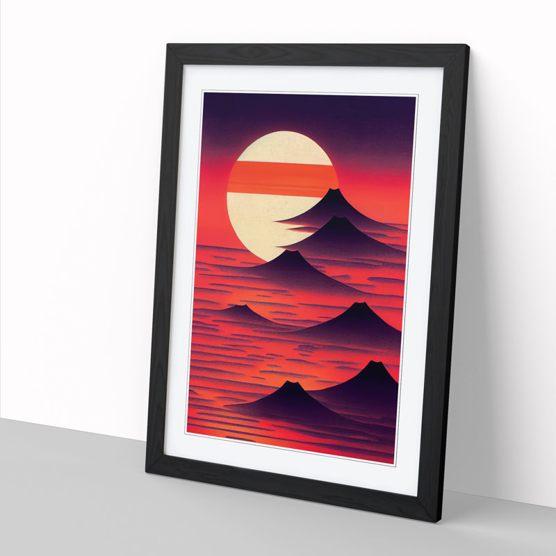 Mellon Japanese Sunset Silhouette - Framed Print, 34cm H x 25cm W x 2cm D, Black