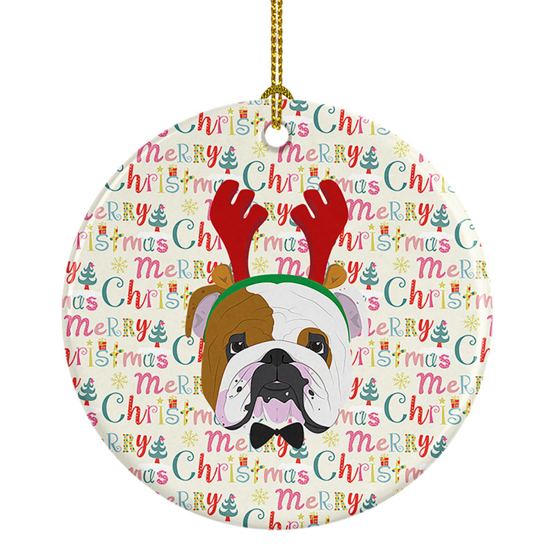Figurine suspendue bouledogue anglais Merry Christmas