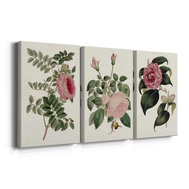 Mélange de fleurs roses I - Toile tendue avec châssis sur mesure - 3 pièces, H 27 po x l 54 po