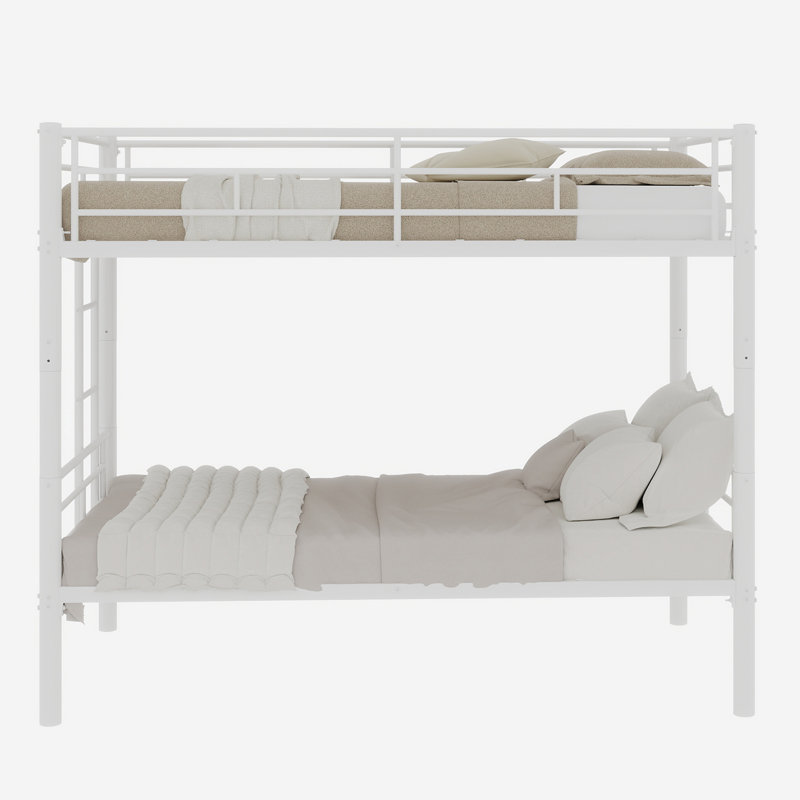 Twin Over Twin Metal Bunk Bed For Kids Boys Girls,Metal Structure Bedframe With Ladders & Guardrail,Convertible 2 Beds,No Spring Box Required
