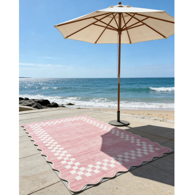 Scalloped Area Rugs Modern Bordered Accent Carpet,Non-Slip Floor Cover,Stain-Resistant Indoor Mat for Bedroom,Kitchen,Living Room