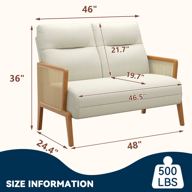 48'' Upholstered Loveseat, Ivory