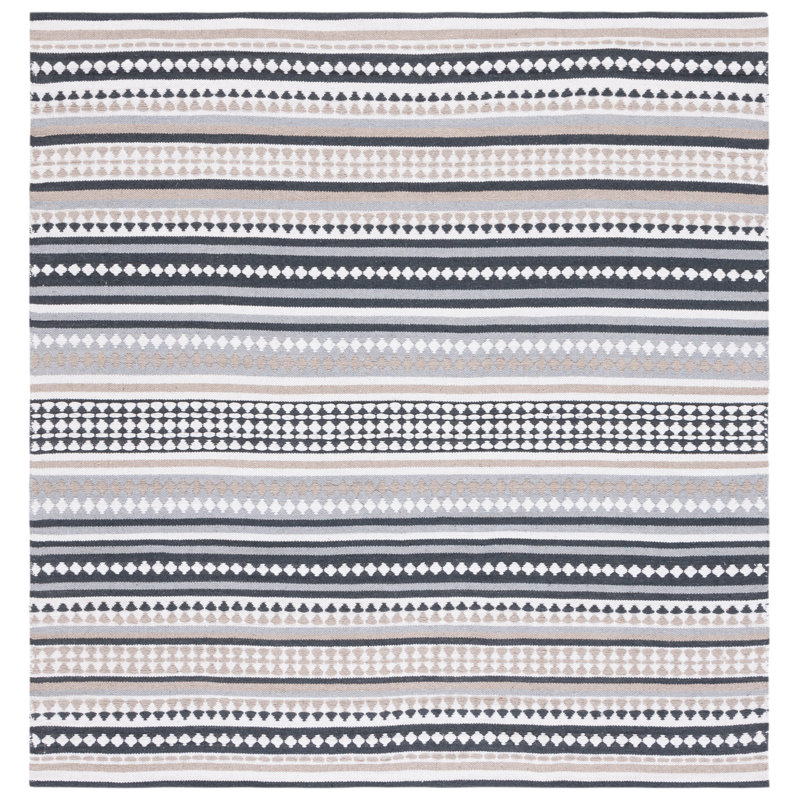 Montauk Hand Woven Cotton Striped Rug, Square 6'