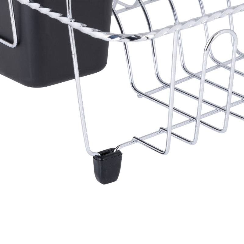 Black and Chrome Metal Countertop Dish Rack with Utensil Cup