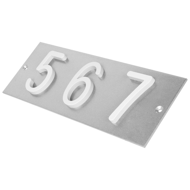 Plaque d'adresse horizontale en aluminium Royal Shade - à 3 chiffres sur mesure, Blanc, Argent argent, Oui