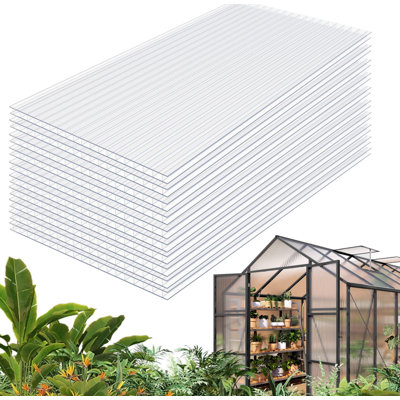 12pcs Twin-Wall Polycarbonate Sheets, 5' x 2' x 0.16" UV Protected Greenhouse Panels, Shatterproof Insulated Roofing Sheets for Greenhouse, Patio Cover, Garden Shed & DIY Projects