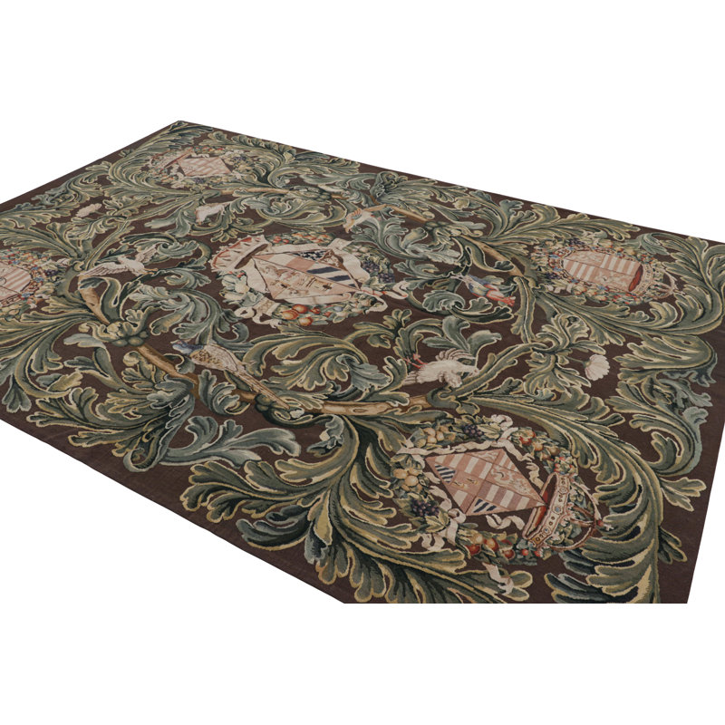 Rug & Kilim’S Armorial Tudor Style Rug In Black, With Beige, Blue And Gold Tones, Rectangle 7'11" x 11'1"