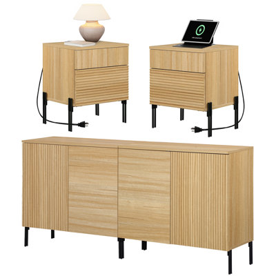 Ensemble de chambre à coucher 4 pièces, ensemble commode et table de chevet en bois