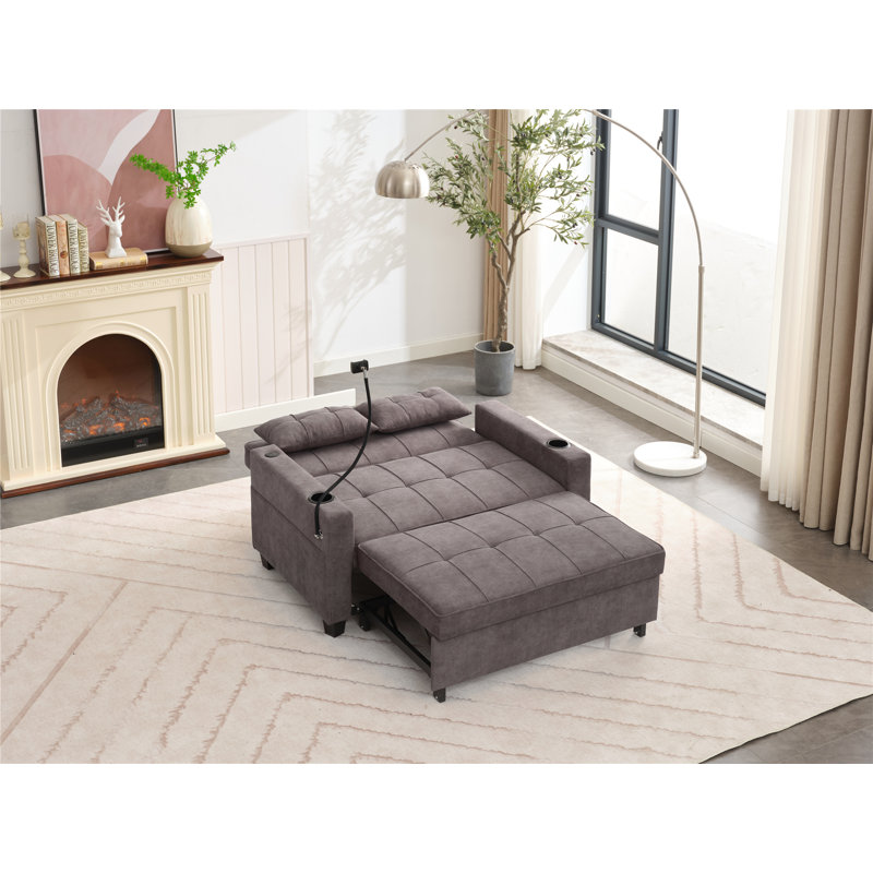 Convertible sofa with USB Ports and cupholdes, Dark Gray